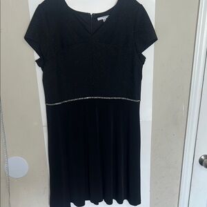Elegant Black Midi Dress with Silver Detailing